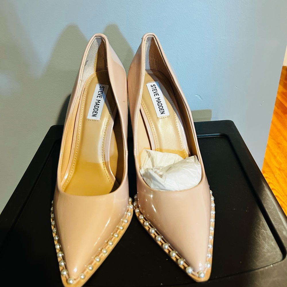 Steve Madden Blush Heels with Pearl Accents